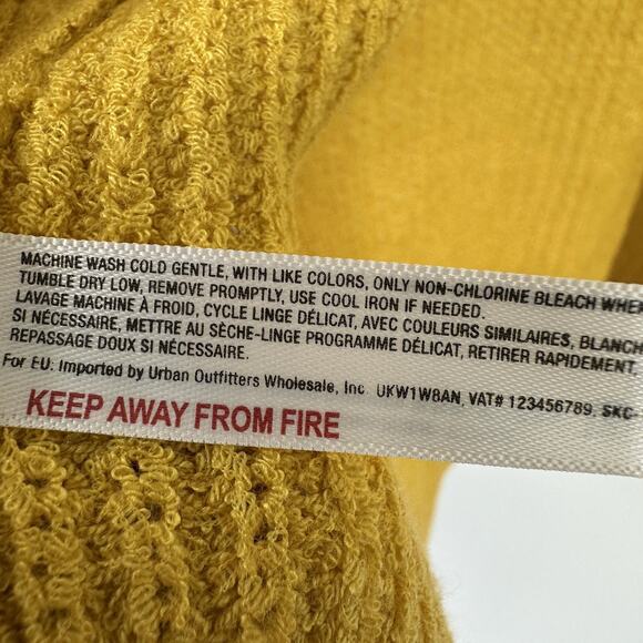 Anthropologie Yellow Waffle Knit Open Front Cardigan Sweater Boho Academia - Picture 6 of 9